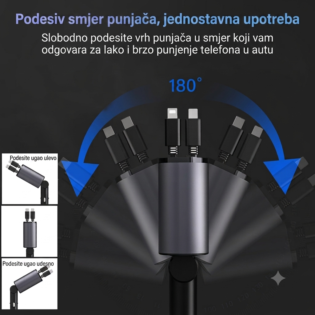 4 u 1 Auto Punjač sa LED Ekranom i Brzim Punjenjem