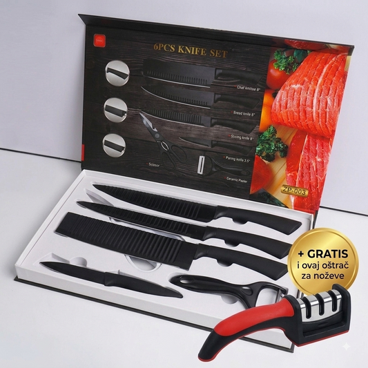 Set noževa 6 u 1 — nerđajući čelik + GRATIS Oštrač za noževe