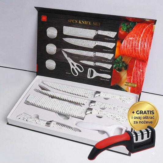 Set noževa 6 u 1 — nerđajući čelik + GRATIS Oštrač za noževe